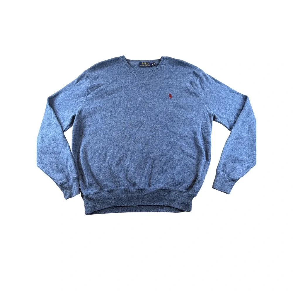 Polo Ralph Lauren Mens Blue Cotton Crewneck Sweater Red Pony Logo Size M